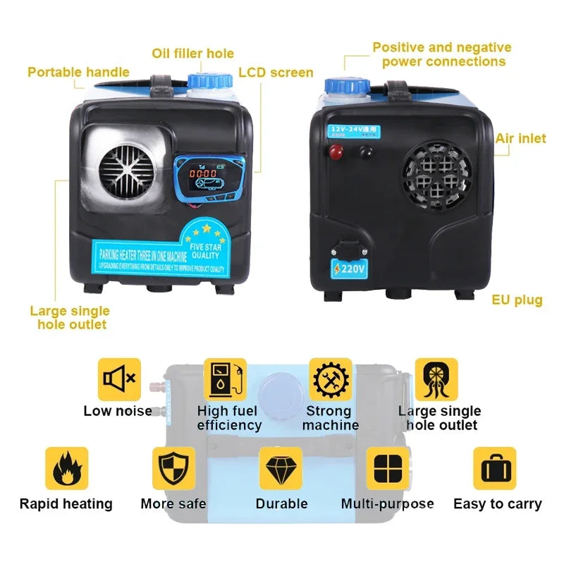 5KW 12V 24V 220V Diesel Heater 3in1 System Parking Air Heater with Wireless LCD Remote Control Professional Multi Voltage Heater