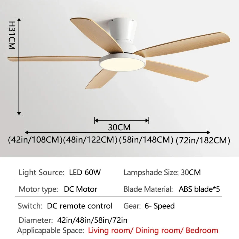 72Inch Ceiling Fan Llights Strong Winds Living Room DC Remote Control Ceiling Fan Light Atmosphere Mute with Fan Chandelier