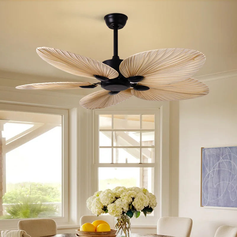 2022 New High Quality 52inch Factory Price Natural Breeze Palm Leaf Fan Blades 220V Remote Control Ceiling Fan Living Room