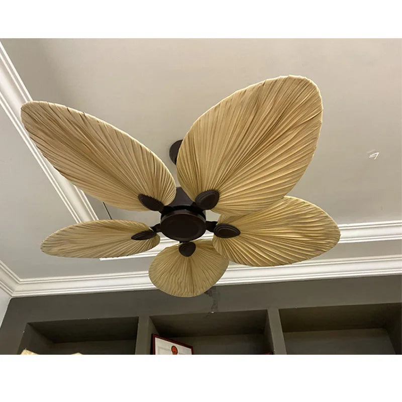 2022 New High Quality 52inch Factory Price Natural Breeze Palm Leaf Fan Blades 220V Remote Control Ceiling Fan Living Room