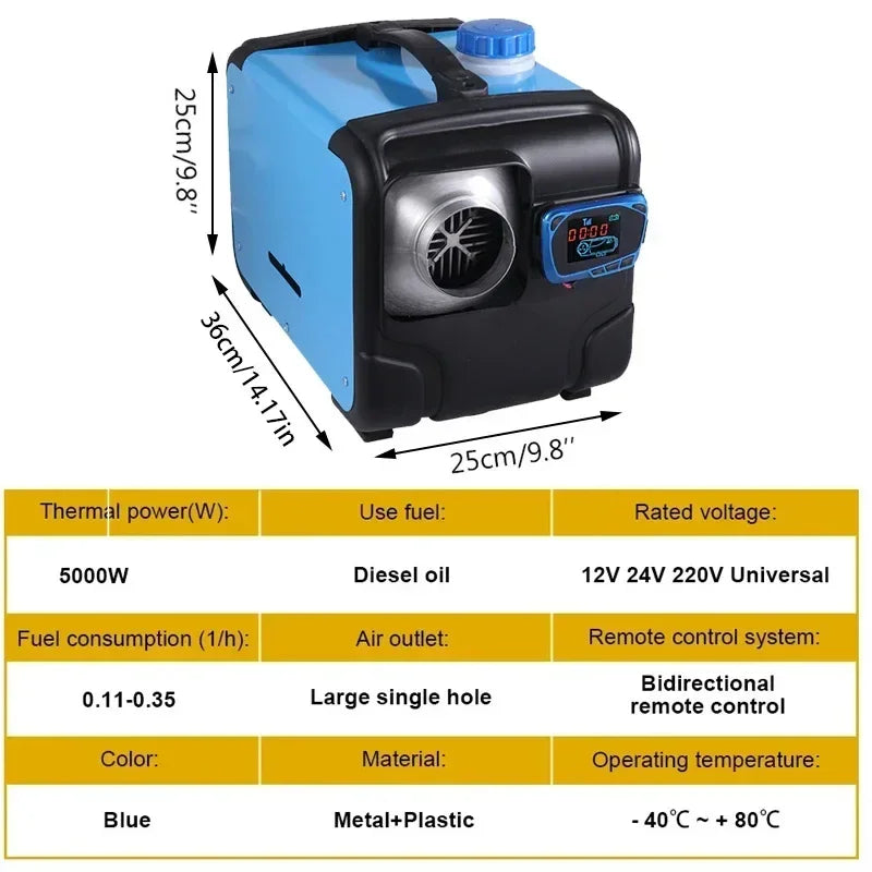 5KW 12V 24V 220V Diesel Heater 3in1 System Parking Air Heater with Wireless LCD Remote Control Professional Multi Voltage Heater