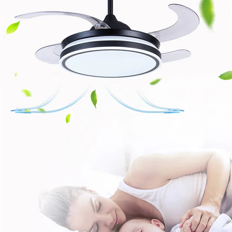Retractable ceiling fan Air purifying led light celling fan modern bedroom smart remote control large hotel ceiling fan