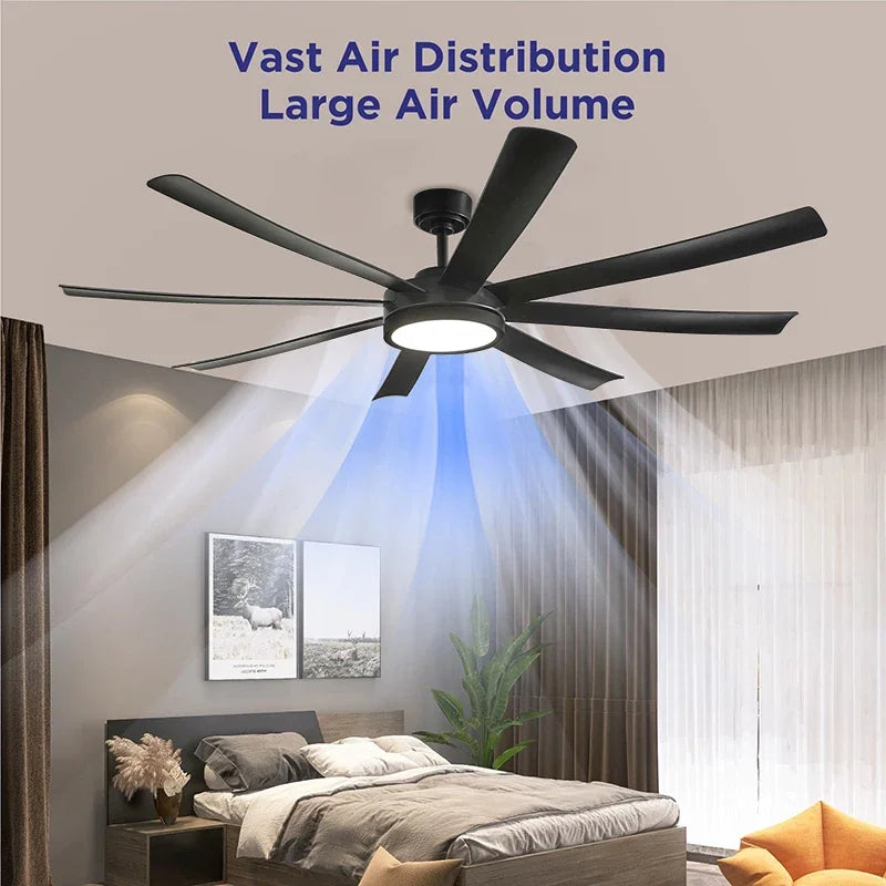 72 Inch Black Ceiling Fan with Light, DC Motor Remote Control 6-speed Reversible Speed, Living Room, Terrace, Indoor and Outdoor