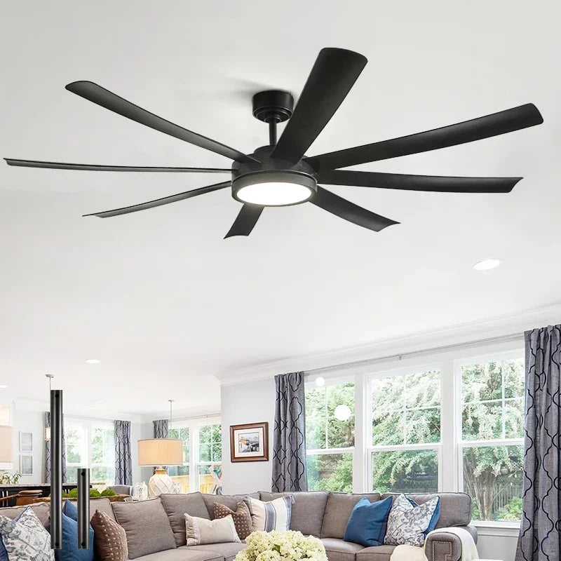 72 Inch Black Ceiling Fan with Light, DC Motor Remote Control 6-speed Reversible Speed, Living Room, Terrace, Indoor and Outdoor
