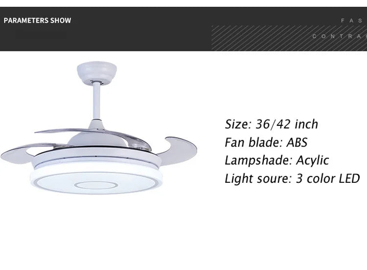 Retractable ceiling fan Air purifying led light celling fan modern bedroom smart remote control large hotel ceiling fan
