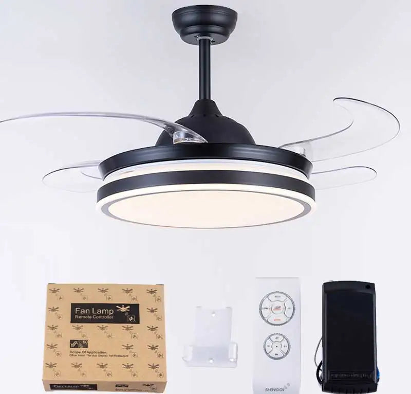 Retractable ceiling fan Air purifying led light celling fan modern bedroom smart remote control large hotel ceiling fan