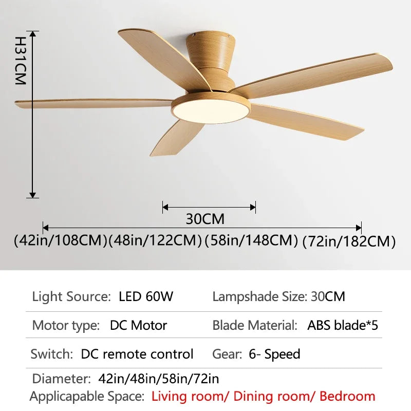 72Inch Ceiling Fan Llights Strong Winds Living Room DC Remote Control Ceiling Fan Light Atmosphere Mute with Fan Chandelier