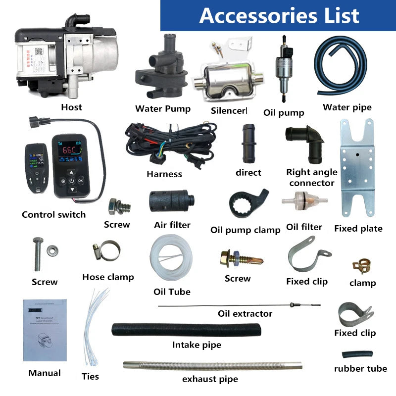 12V 6KW Diesel Preheater Fuel Liquid Heater LCD Switch Parking Heating Device For Trucks Van Car