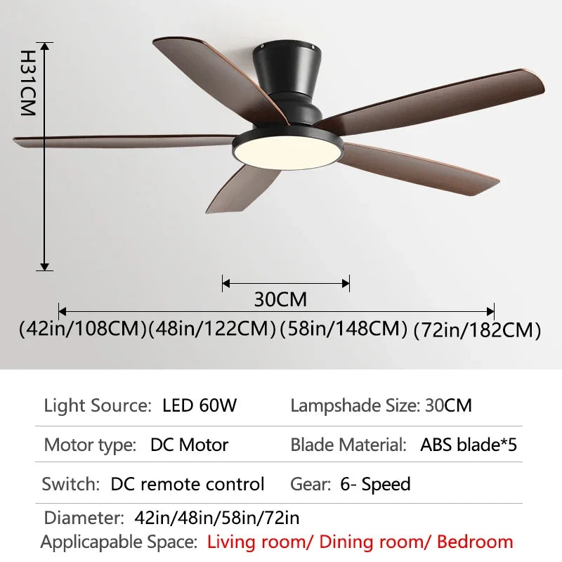 72Inch Ceiling Fan Llights Strong Winds Living Room DC Remote Control Ceiling Fan Light Atmosphere Mute with Fan Chandelier