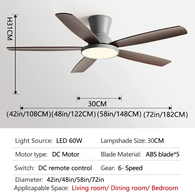 72Inch Ceiling Fan Llights Strong Winds Living Room DC Remote Control Ceiling Fan Light Atmosphere Mute with Fan Chandelier
