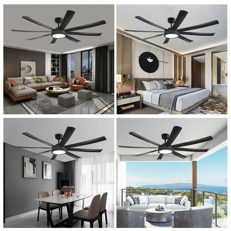72 Inch Black Ceiling Fan with Light, DC Motor Remote Control 6-speed Reversible Speed, Living Room, Terrace, Indoor and Outdoor