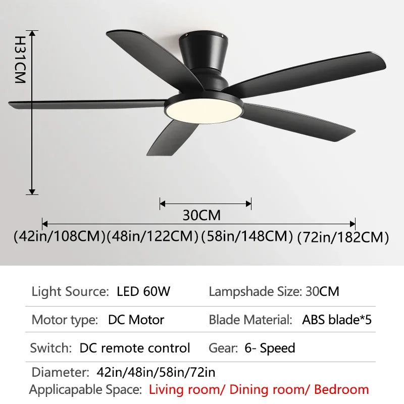 72Inch Ceiling Fan Llights Strong Winds Living Room DC Remote Control Ceiling Fan Light Atmosphere Mute with Fan Chandelier