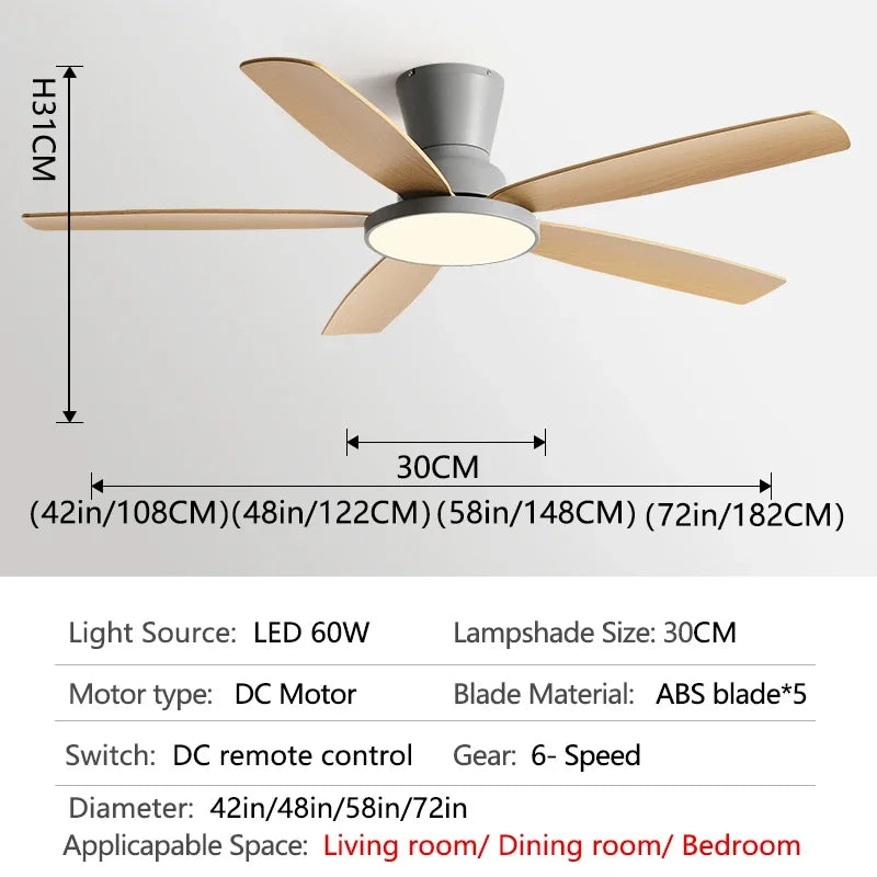 72Inch Ceiling Fan Llights Strong Winds Living Room DC Remote Control Ceiling Fan Light Atmosphere Mute with Fan Chandelier