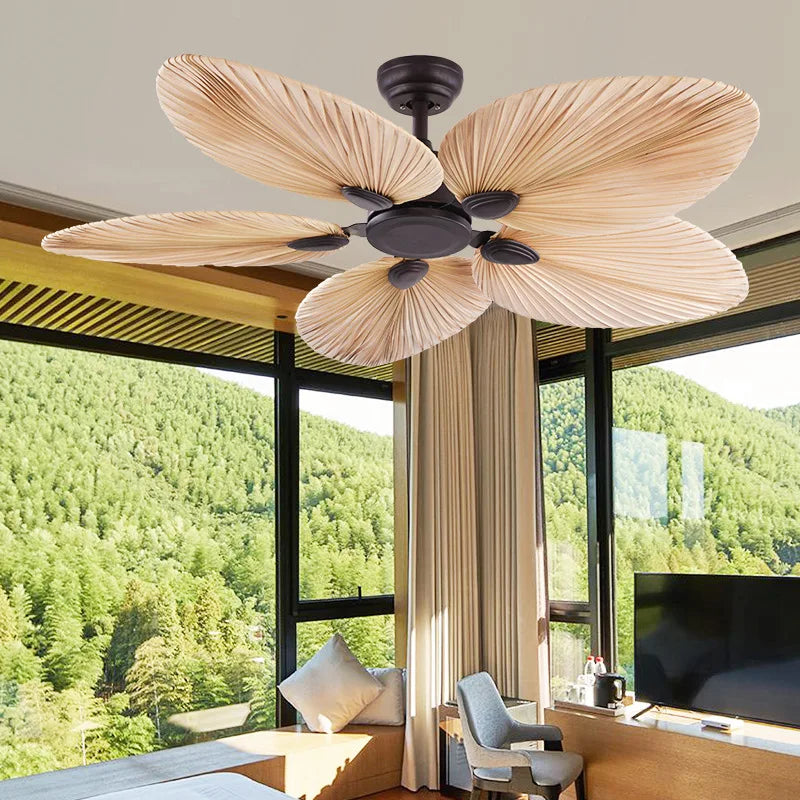 2022 New High Quality 52inch Factory Price Natural Breeze Palm Leaf Fan Blades 220V Remote Control Ceiling Fan Living Room
