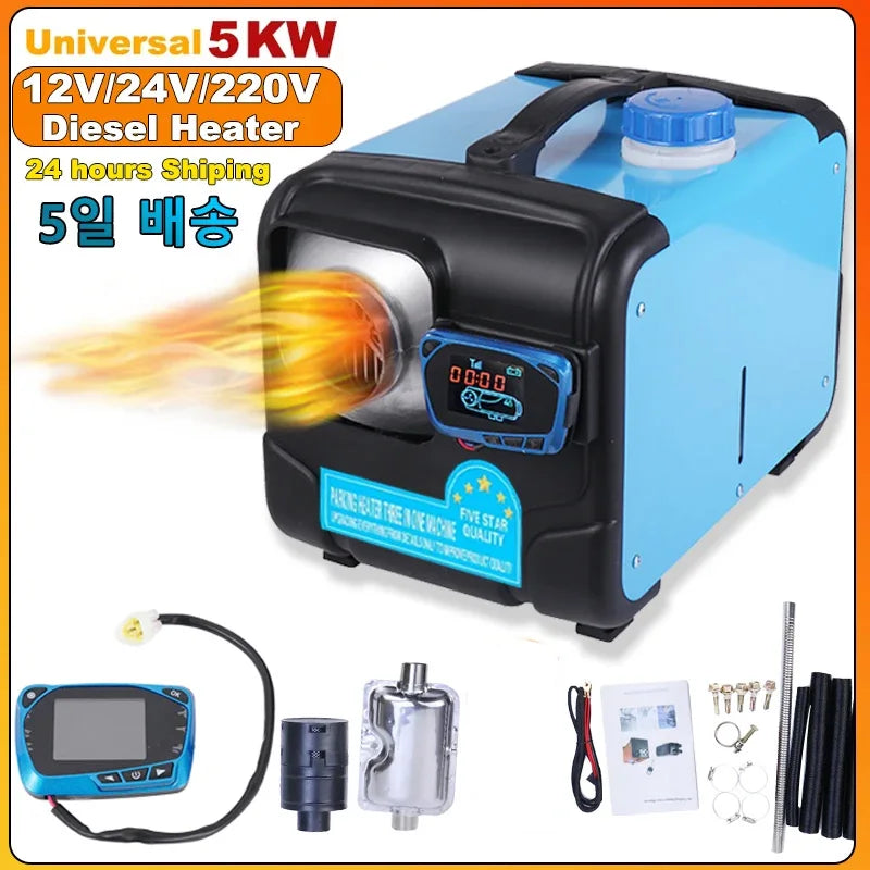 5KW 12V 24V 220V Diesel Heater 3in1 System Parking Air Heater with Wireless LCD Remote Control Professional Multi Voltage Heater