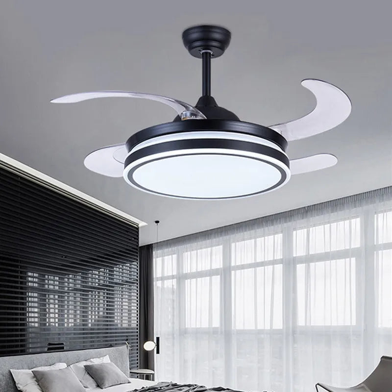 Retractable ceiling fan Air purifying led light celling fan modern bedroom smart remote control large hotel ceiling fan