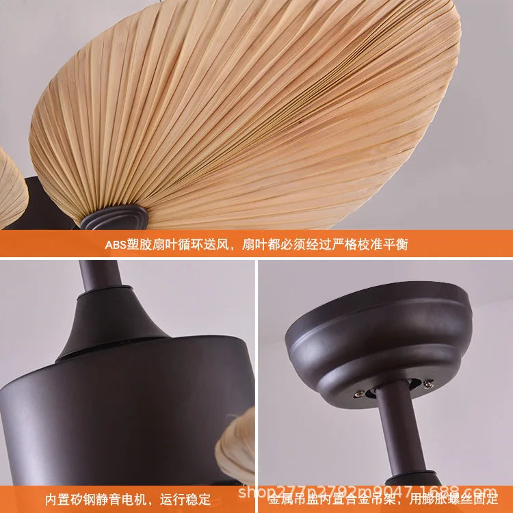 2022 New High Quality 52inch Factory Price Natural Breeze Palm Leaf Fan Blades 220V Remote Control Ceiling Fan Living Room