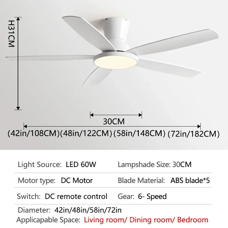 72Inch Ceiling Fan Llights Strong Winds Living Room DC Remote Control Ceiling Fan Light Atmosphere Mute with Fan Chandelier