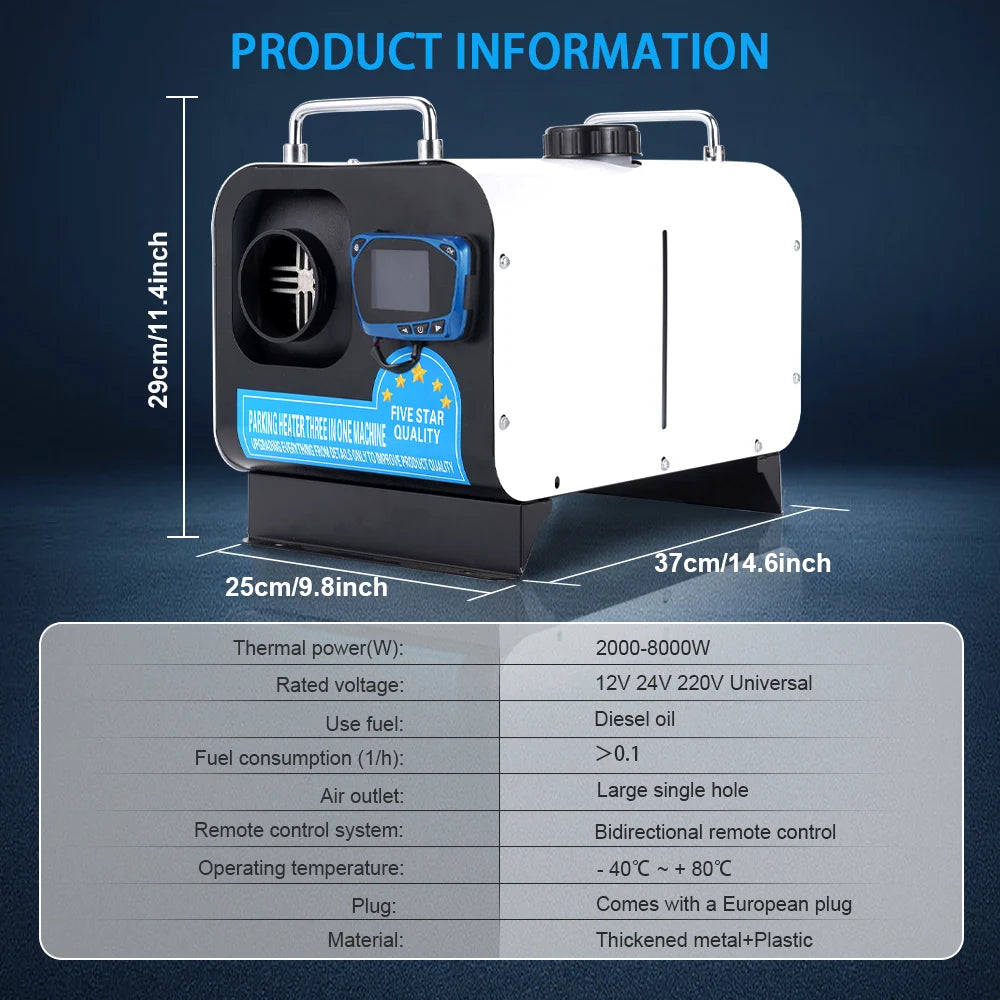 12V&24V&220V 2-8KW Parking Heater with Bluetooth Horizontal New Package for Indoor/Outdoor Use in Various Vehicle Models
